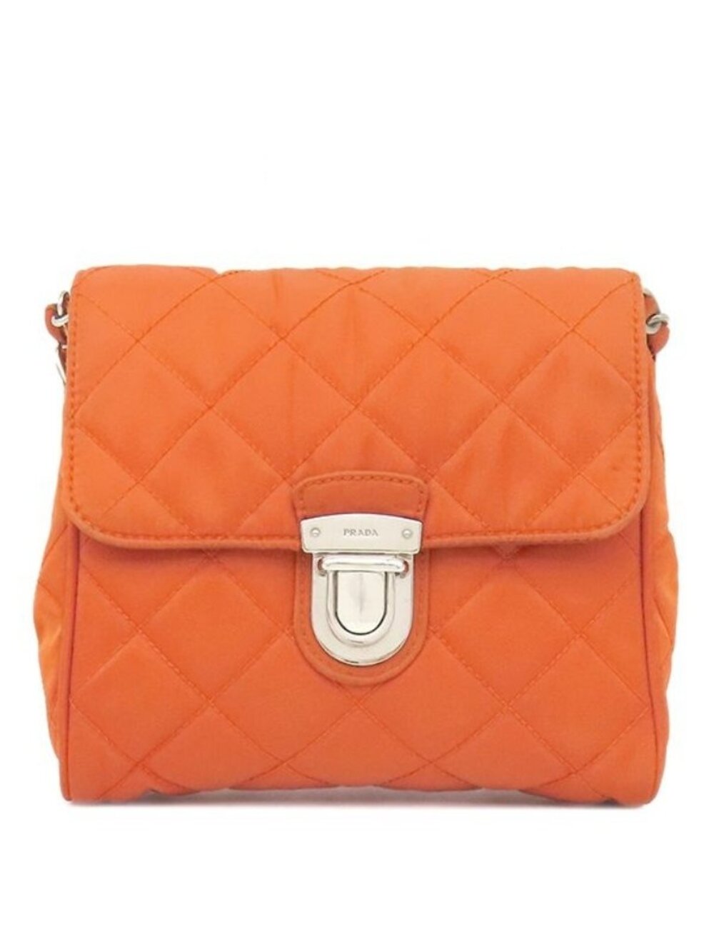 Prada Shoulder Bag Tessuto Chain Nylon Orange Silver Quilted